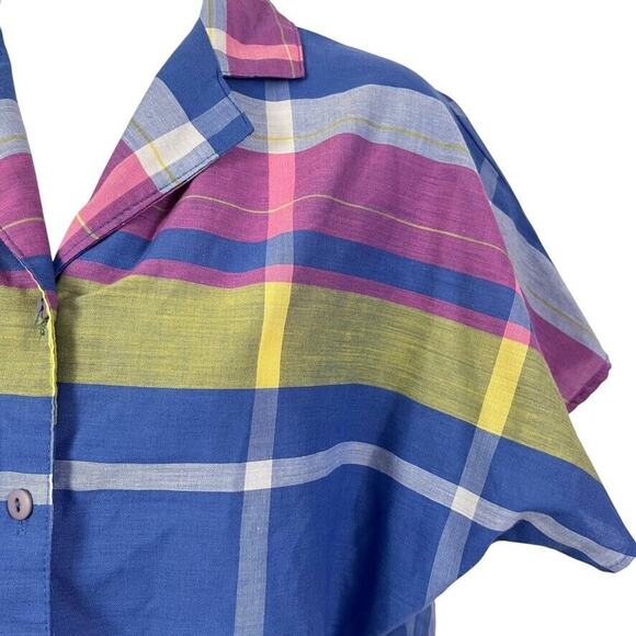 Ms Paquette Vintage USA Made Plaid Dolman Sleeve Button Up Top Blouse Shirt sz S - Picture 6 of 14
